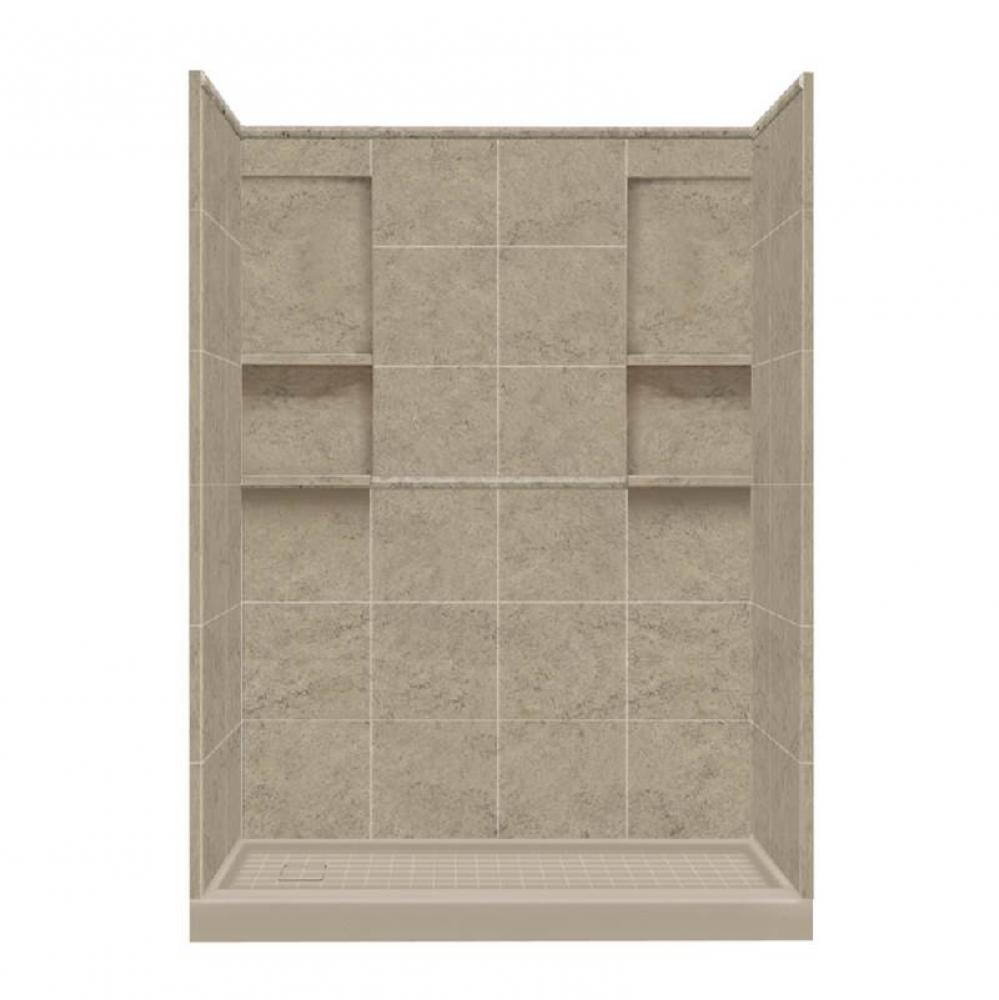 30'' x 60'' x 83'' Solid Surface Left-Hand Alcove Shower Kit in Sand