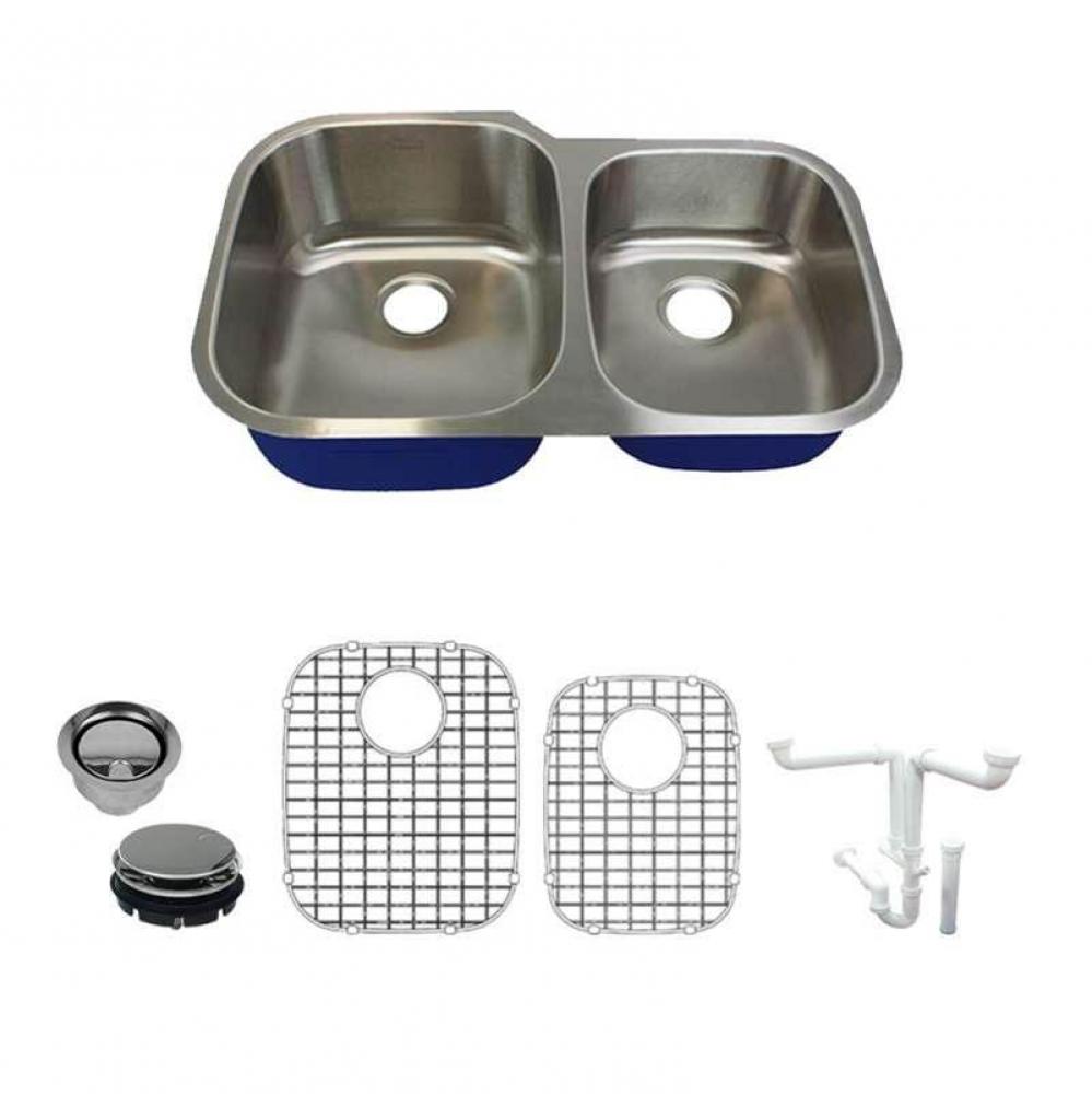 Meridian Stainless Steel 32 Undermount Kitchen Sink Kit with Bottom Grids, Flip-Top Strainer, Flip