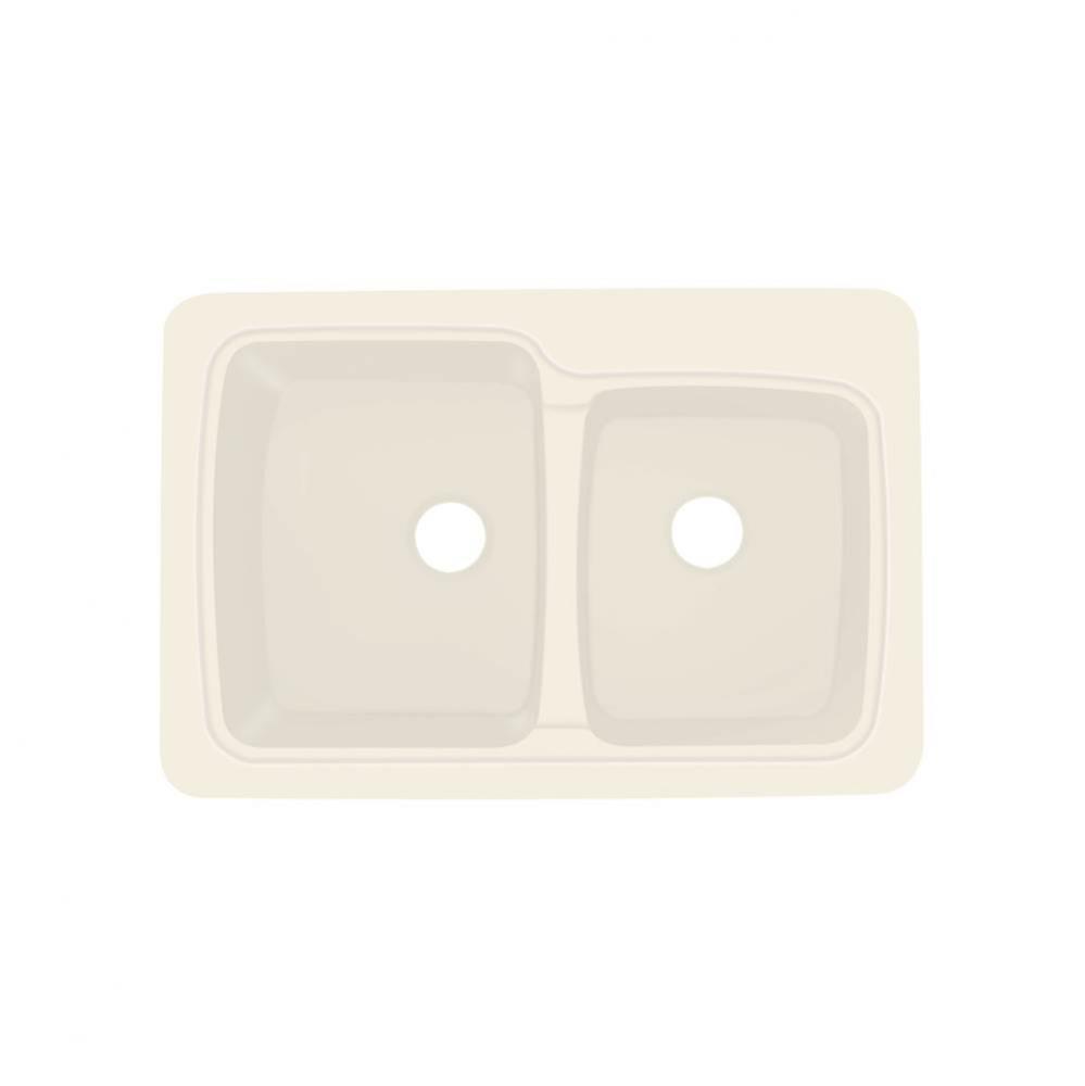Savannah 33in x 22in Solid Surface Drop-in Double Bowl Kitchen Sink, in Almond