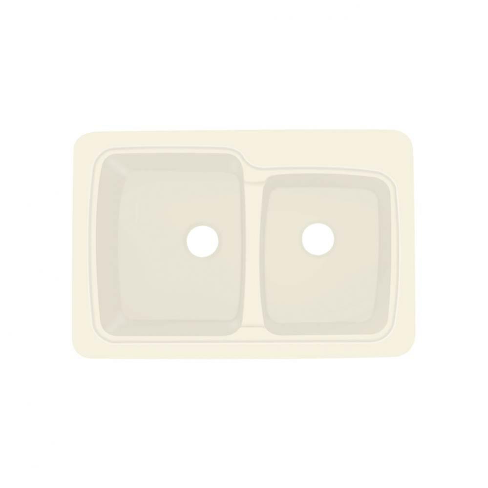 Savannah 33in x 22in Solid Surface Drop-in Double Bowl Kitchen Sink, in Biscuit