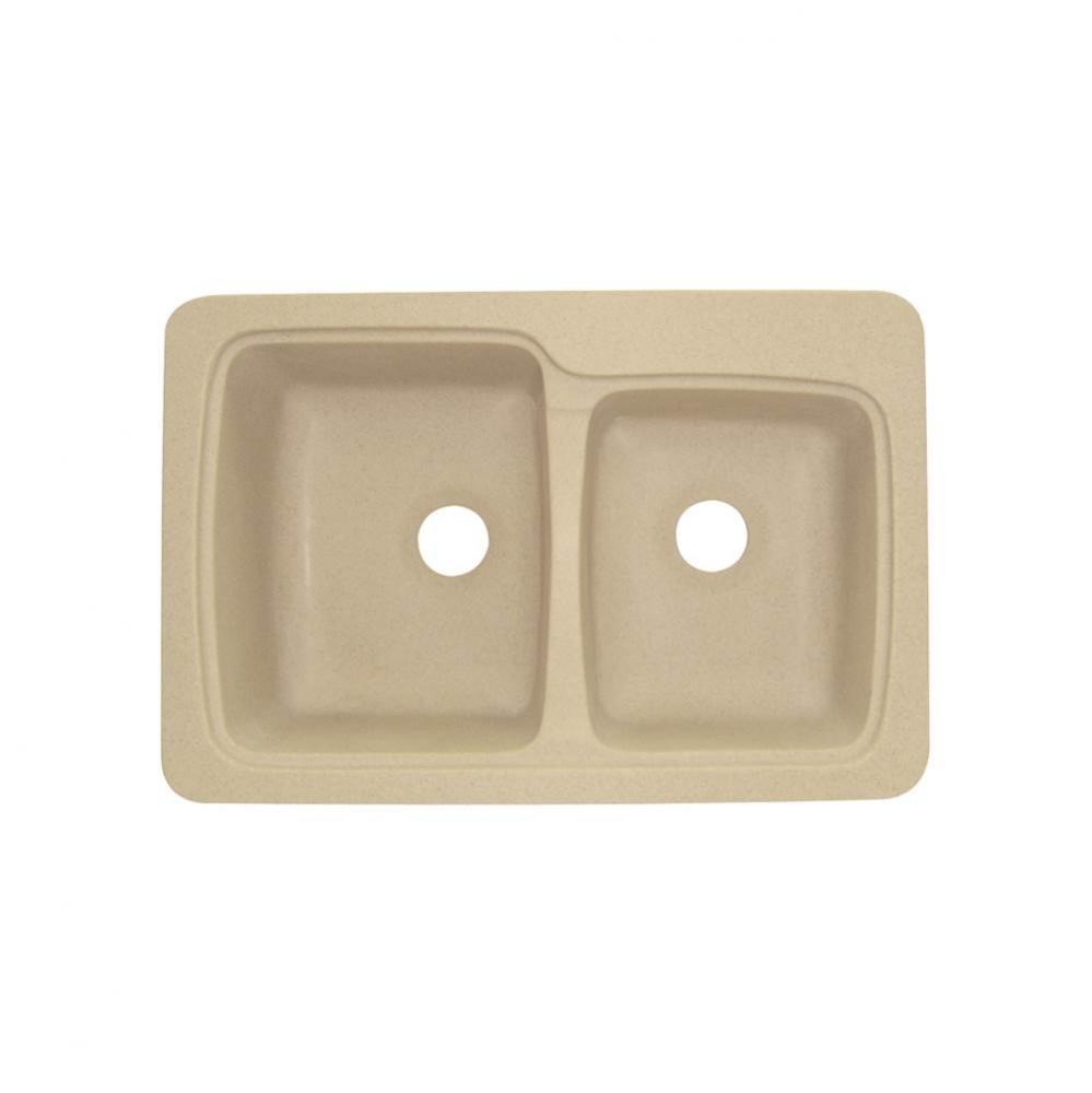 Savannah 33in x 22in Solid Surface Drop-in Double Bowl Kitchen Sink, in Matrix Khaki