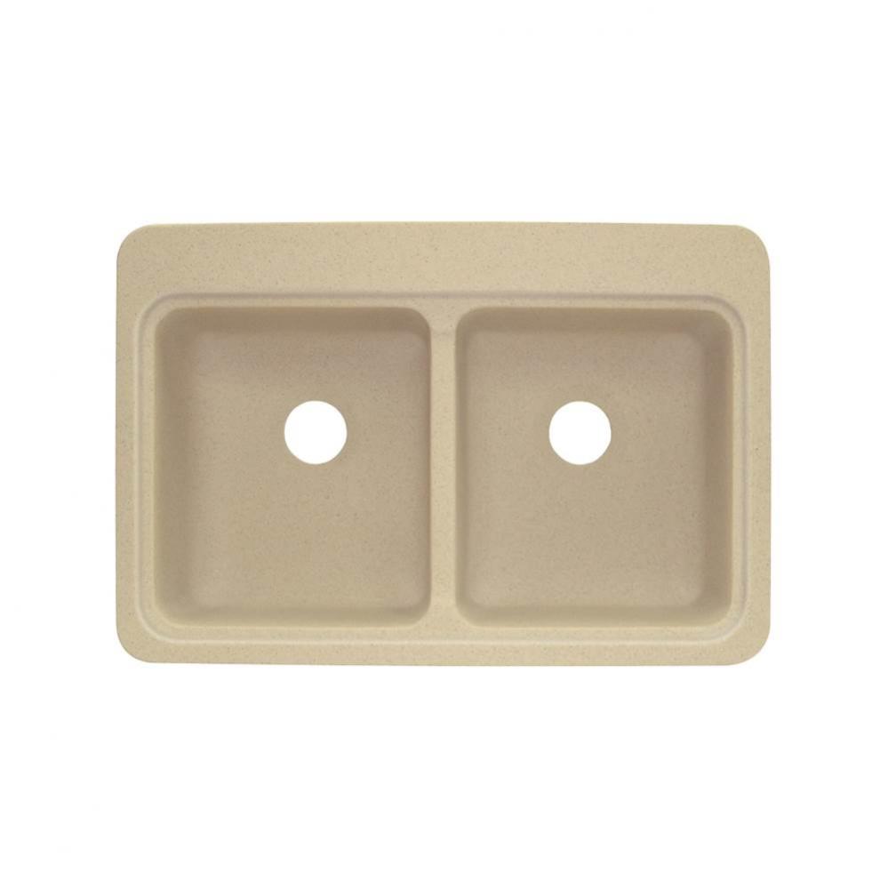 Charlotte 33in x 22in Solid Surface Drop-in Double Bowl Kitchen Sink, in Matrix Khaki