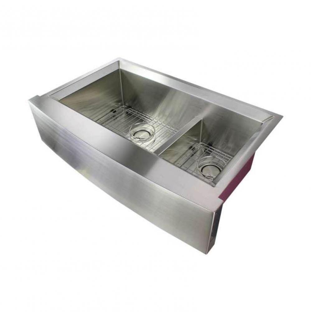 Studio 35.5-in x 22in 14 Gauge Undermount Double Bowl Farmhouse Kitchen Sink with SinkPocket and L