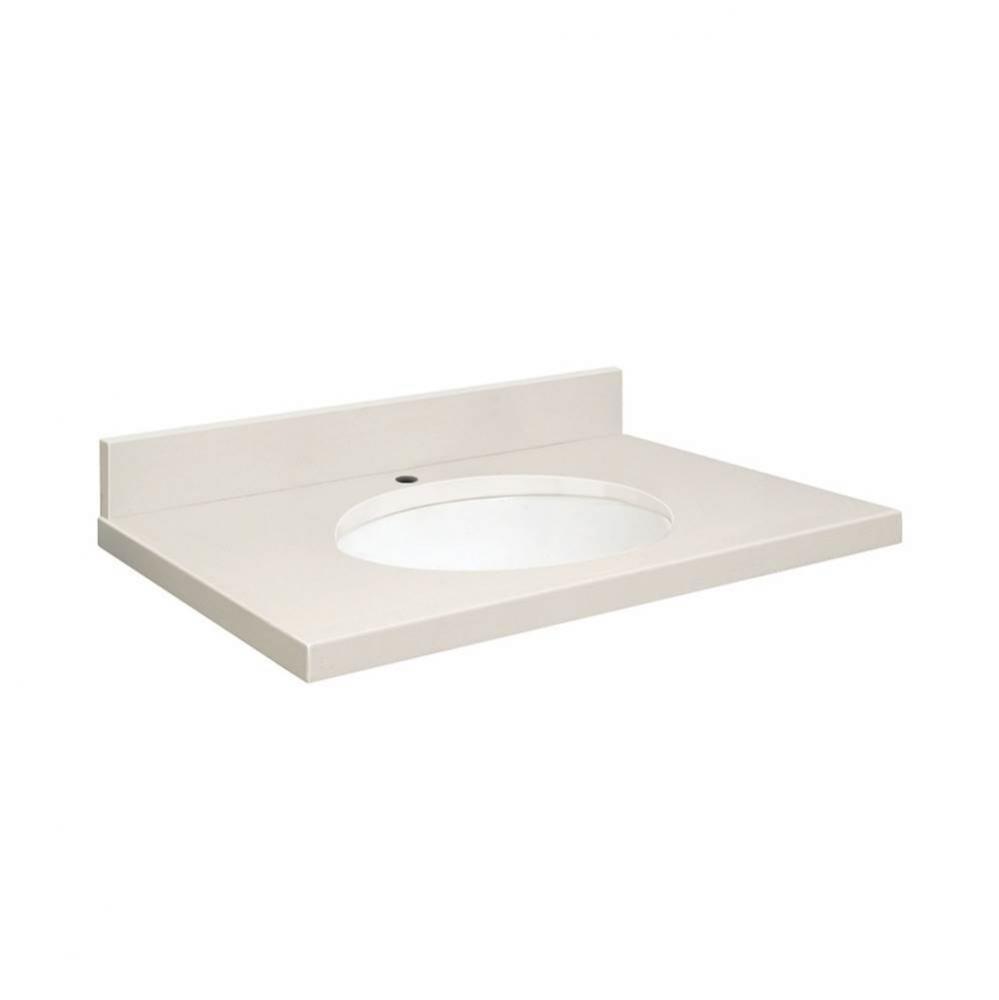 Quartz 25-in x 22-in Bathroom Vanity Top with Eased Edge, Single Faucet Hole, and White Bowl in Mi