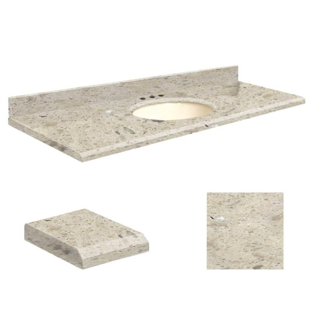 Quartz 61-in x 22-in Bathroom Vanity Top with Beveled Edge, 8-in Centerset, and Biscuit Bowl in Ca