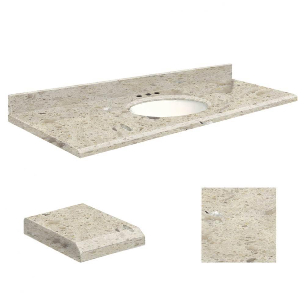 Quartz 61-in x 22-in Bathroom Vanity Top with Beveled Edge, 8-in Centerset, and White Bowl in Carm