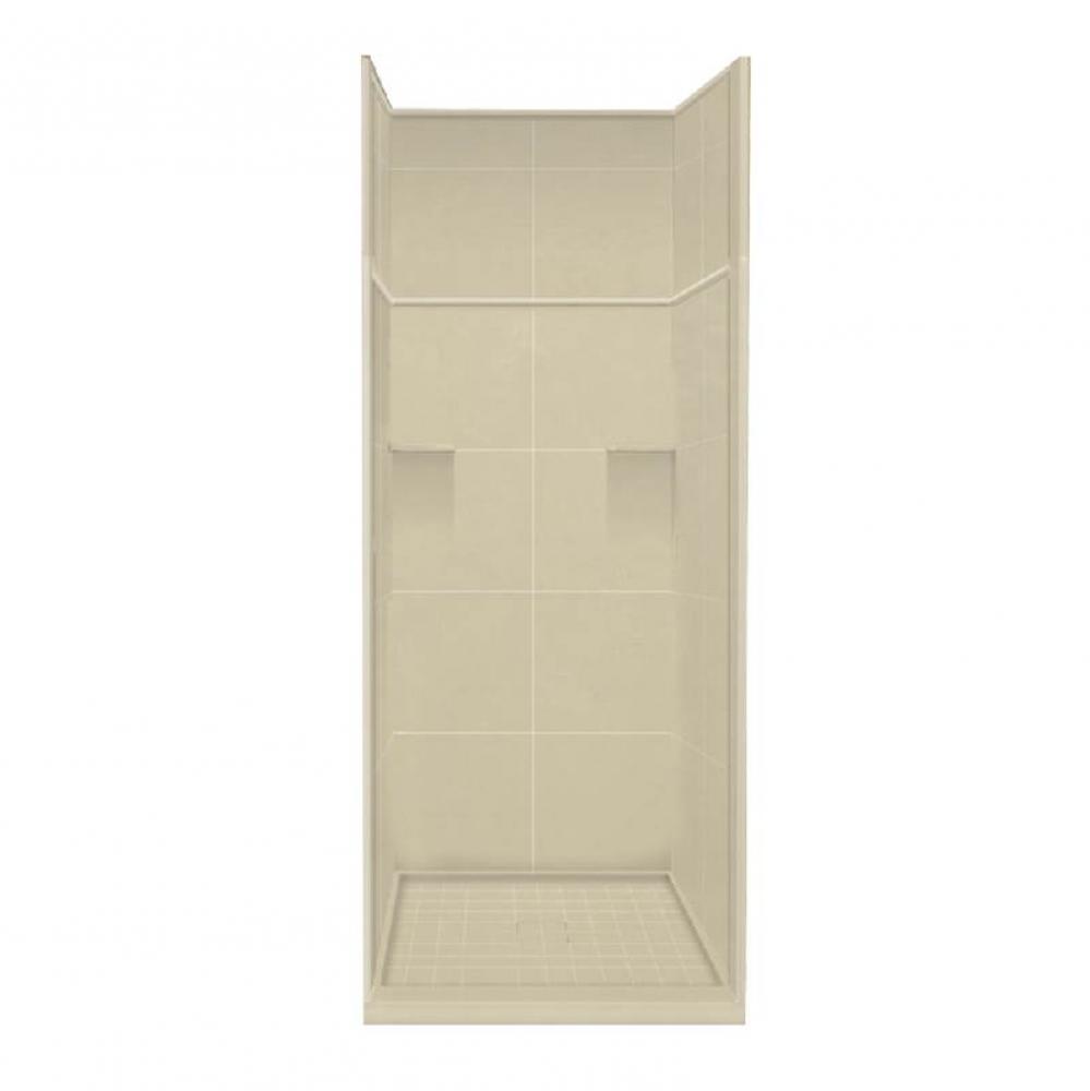 Studio 36-in x 36-in x 99-in Solid Surface Alcove Shower Kit with Extension in Almond Sky
