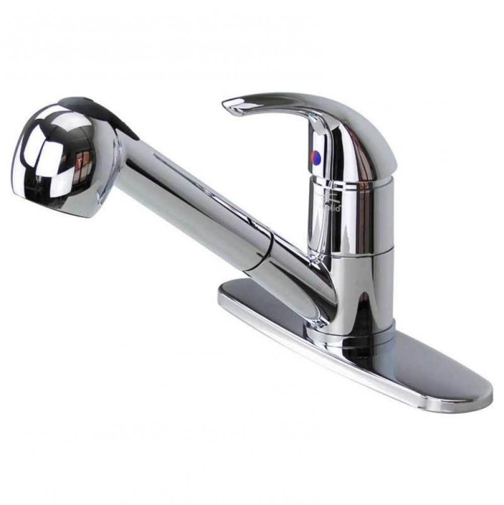 Beckett Pull Out Kitchen Faucet with Single Handle, includes deck plate, Polished Chrome