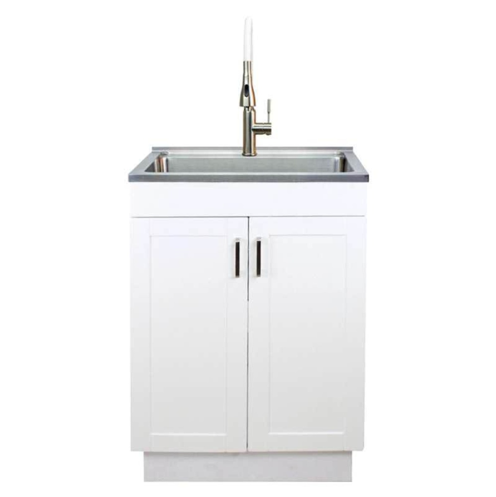 TCM-2420-WC 24in All-in-One Laundry/Utility Sink Kit with Magnetic Sink Accessories in White