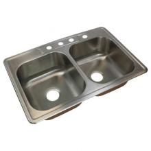 Transolid TR-CTDE33228-4 - Classic 33in x 22in 18 Gauge Drop-in Double Bowl Kitchen Sink with 4 Faucet Holes