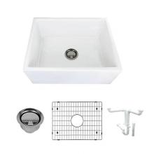 Transolid TR-K-FUSB241810 - Porter 24in x 18in Undermount Single Bowl Farmhouse Fireclay Kitchen Sink, in White with Grid, Str