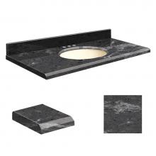 Transolid Q2519-6E-E-B-8 - Quartz 25-in x 19-in Bathroom Vanity Top with Beveled Edge, 8-in Centerset, and Biscuit Bowl in Mi