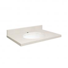 Transolid Q2522-3A-A-W-1 - Quartz 25-in x 22-in Bathroom Vanity Top with Eased Edge, Single Faucet Hole, and White Bowl in Mi