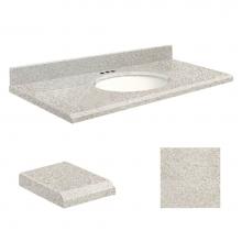 Transolid Q2522-4S-E-W-4 - Quartz 25 -in x 22-in 1 Sink Bathroom Vanity Top with Beveled Edge, 4-in Centerset, and White Bowl