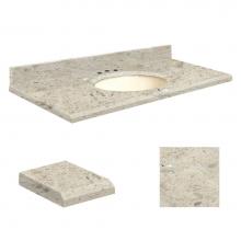 Transolid Q2522-6D-E-B-8C - Quartz 25-in x 22-in Bathroom Vanity Top with Beveled Edge, 8-in Contour, and Biscuit Bowl in Carm