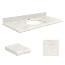 Transolid Q3119-4M-E-W-1 - Quartz 31 -in x 19-in 1 Sink Bathroom Vanity Top with Beveled Edge, Single Faucet Hole, and White