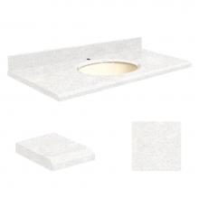 Transolid Q3719-4W-E-B-1 - Quartz 37-in x 19-in Bathroom Vanity Top with Beveled Edge, Single Faucet Hole, and Biscuit Bowl i