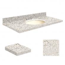 Transolid Q3722-4N-A-B-8C - Quartz 37-in x 22-in Bathroom Vanity Top with Eased Edge, 8-in Contour, and Biscuit Bowl in Almond