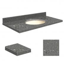 Transolid Q3722-4T-A-B-8C - Quartz 37-in x 22-in Bathroom Vanity Top with Eased Edge, 8-in Contour, and Biscuit Bowl in Greyst