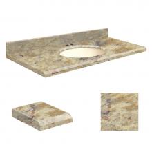 Transolid Q3722-4V-E-B-8 - Quartz 37-in x 22-in Bathroom Vanity Top with Beveled Edge, 8-in Centerset, and Biscuit Bowl in Tr