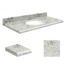 Transolid Q3722-6C-E-W-4 - Quartz 37 -in x 22-in 1 Sink Bathroom Vanity Top with Beveled Edge, 4-in Centerset, and White Bowl