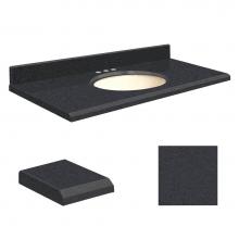 Transolid Q4322-4P-E-B-8 - Quartz 43-in x 22-in Bathroom Vanity Top with Beveled Edge, 8-in Centerset, and Biscuit Bowl in Bl