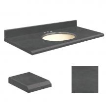 Transolid Q4322-6B-E-B-8C - Quartz 43-in x 22-in Bathroom Vanity Top with Beveled Edge, 8-in Contour, and Biscuit Bowl in Blac