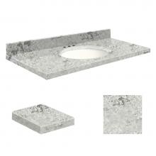 Transolid Q4322-6C-A-W-8 - Quartz 43-in x 22-in Bathroom Vanity Top with Eased Edge, 8-in Centerset, and White Bowl in Winter
