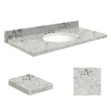 Transolid Q4322-6C-A-W-8C - Quartz 43-in x 22-in Bathroom Vanity Top with Eased Edge, 8-in Contour, and White Bowl in Winter W