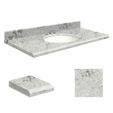 Transolid Q4322-6C-E-W-8C - Quartz 43-in x 22-in Bathroom Vanity Top with Beveled Edge, 8-in Contour, and White Bowl in Winter