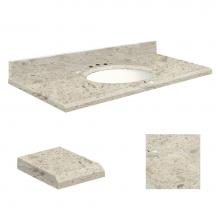 Transolid Q4322-6D-E-W-8C - Quartz 43-in x 22-in Bathroom Vanity Top with Beveled Edge, 8-in Contour, and White Bowl in Carmel