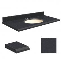 Transolid Q4922-4P-E-B-8 - Quartz 49-in x 22-in Bathroom Vanity Top with Beveled Edge, 8-in Centerset, and Biscuit Bowl in Bl