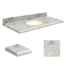 Transolid Q4922-6C-E-B-8 - Quartz 49-in x 22-in Bathroom Vanity Top with Beveled Edge, 8-in Centerset, and Biscuit Bowl in Wi