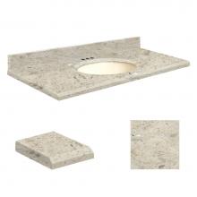 Transolid Q4922-6D-E-B-4 - Quartz 49-in x 22-in Bathroom Vanity Top with Beveled Edge, 4-in Centerset, and Biscuit Bowl in Ca