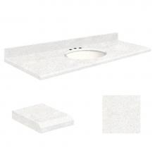 Transolid Q6122-4W-E-W-8C - Quartz 61-in x 22-in Bathroom Vanity Top with Beveled Edge, 8-in Contour, and White Bowl in Natura