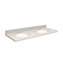 Transolid Q61222-3A-A-W-8C - Quartz 61-in x 22-in Double Sink Bathroom Vanity Top with Eased Edge, 8-in Contour, and White Bowl