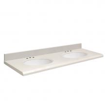 Transolid Q61222-3A-E-W-8C - Quartz 61-in x 22-in Double Sink Bathroom Vanity Top with Beveled Edge, 8-in Contour, and White Bo