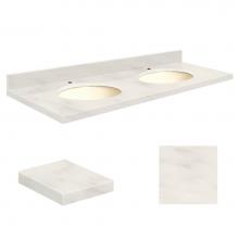 Transolid Q61222-4M-A-B-1 - Quartz 61-in x 22-in Double Sink Bathroom Vanity Top with Eased Edge, Single Faucet Hole, and Bisc