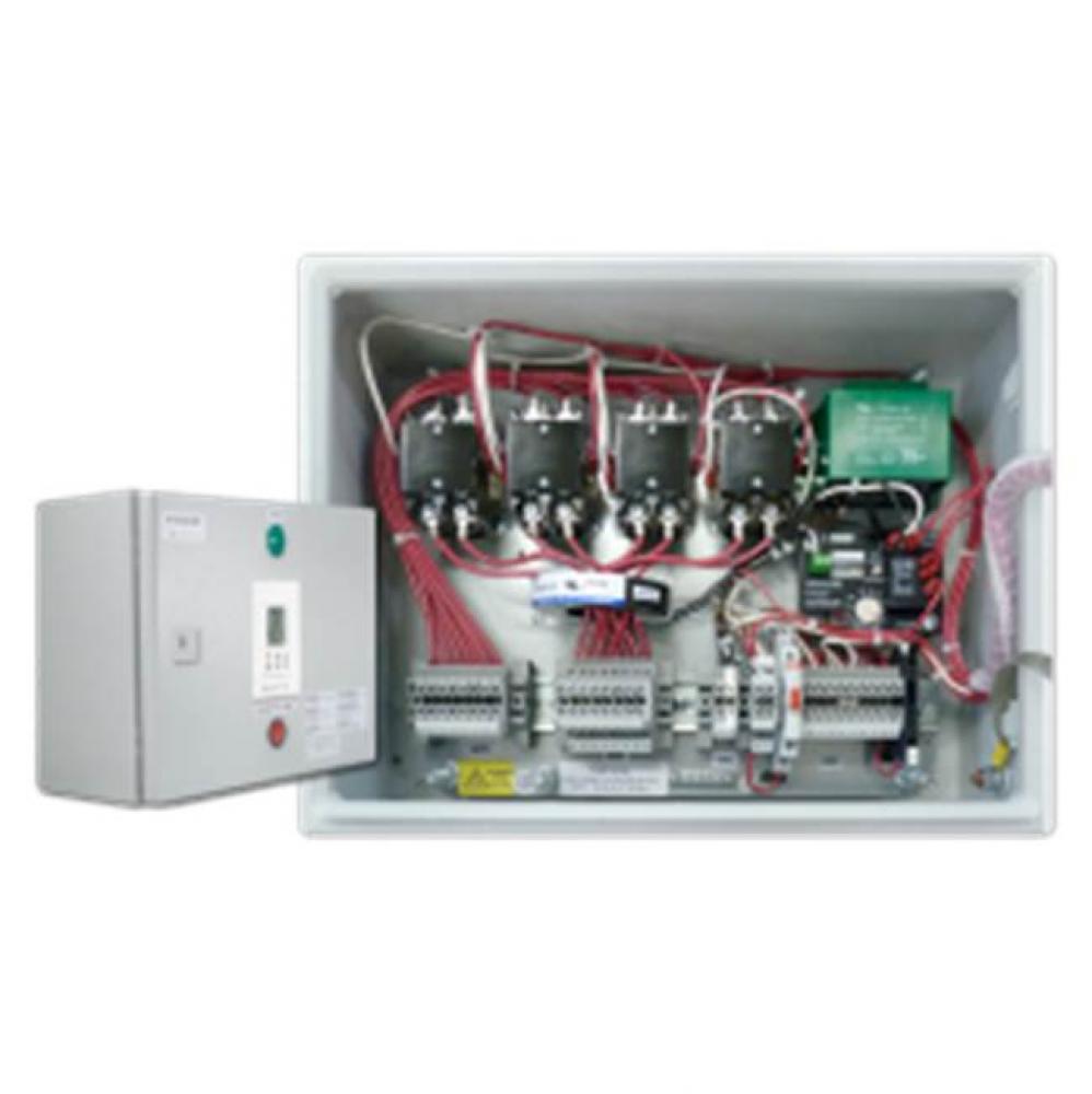 Plug-and-Play outdoor controller with 4 x 30A/2pole contactors. 100-277V rated with GFEP built-in