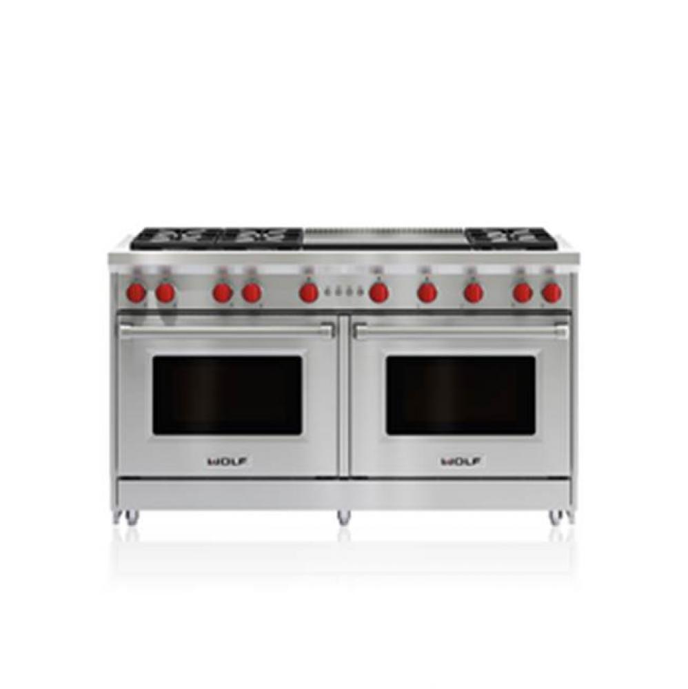 60'' Gas Range, 6 Burner, Double Griddle, Lp