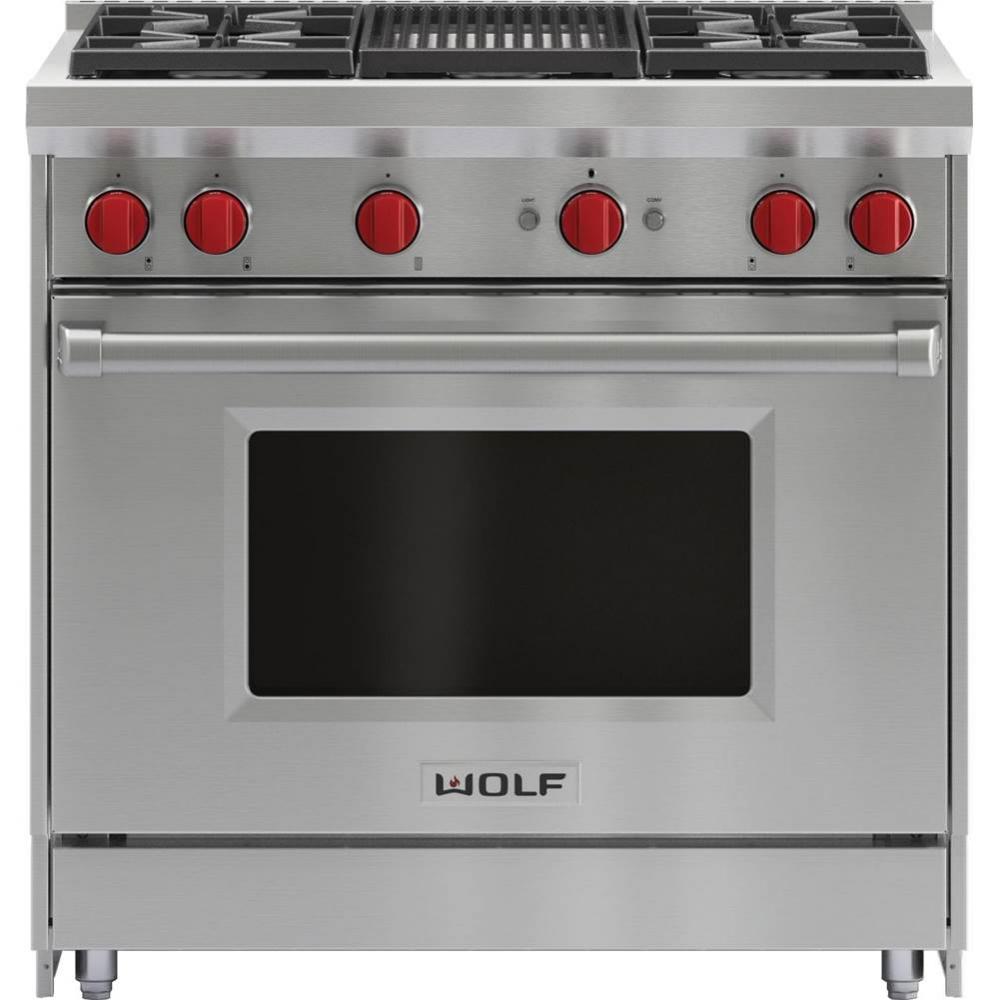 36'' Gas Range, 4 Burner, Charbroiler, Ng