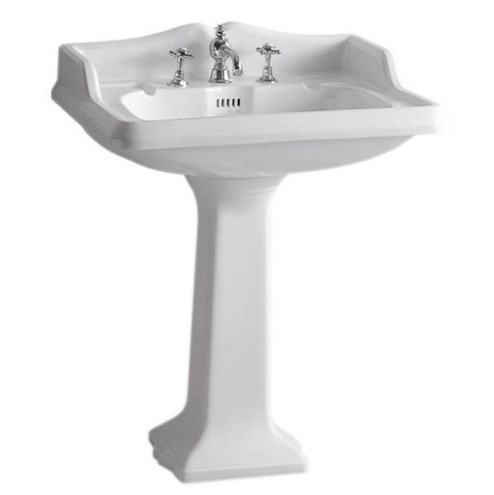 Pedestal w/an Integrated large Rectangular Bowl, Widespread Faucet Drilling, Backsplash, Dual Soap