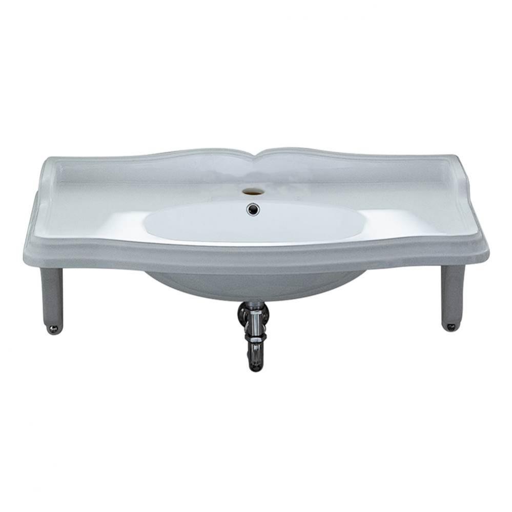 Isabella Collection Large Rectangular Wall Mount Basin with Integrated Oval Bowl, Single Hole Fauc