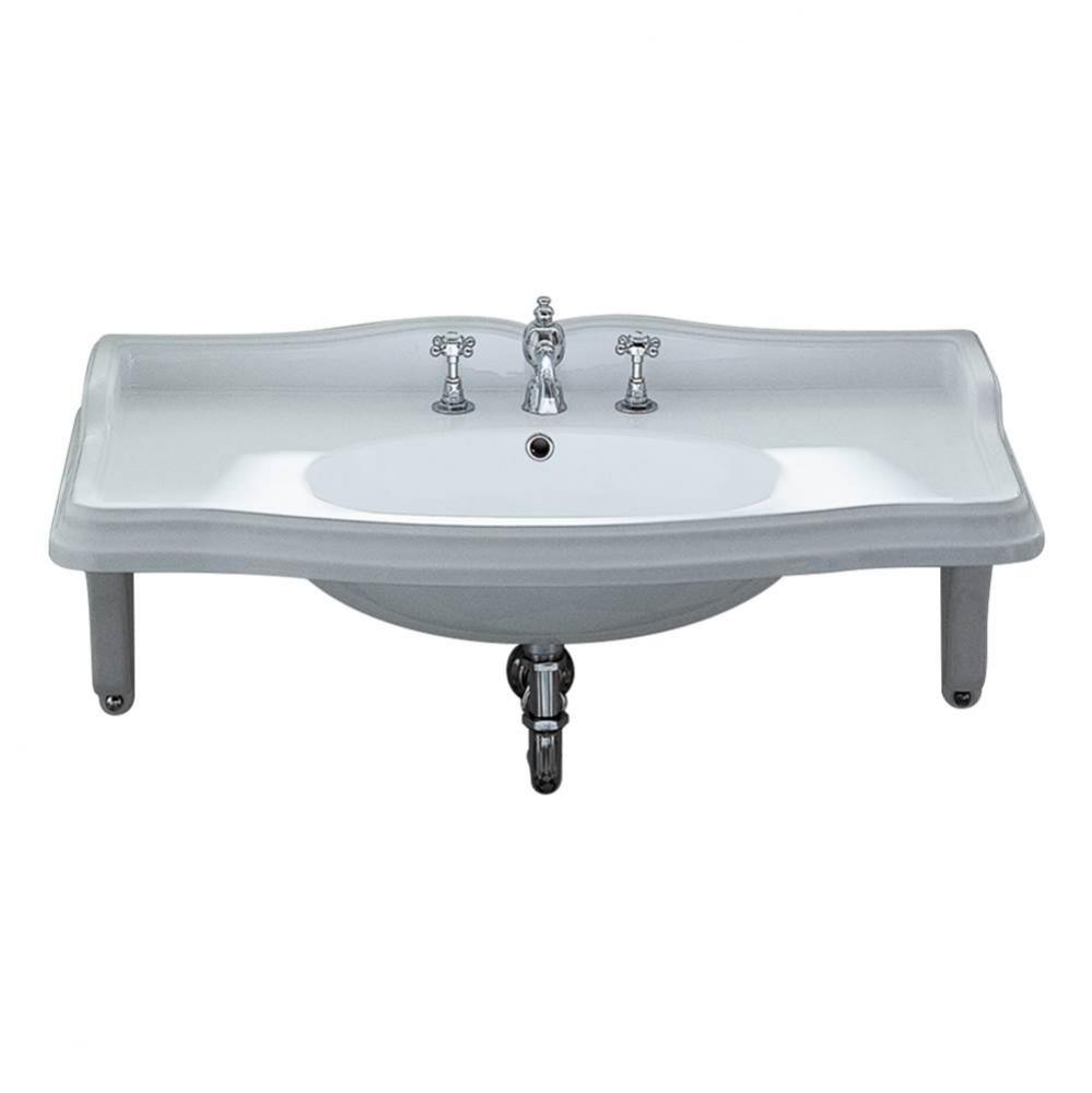 Isabella Collection Large Rectangular Wall Mount Basin with Integrated Oval Bowl, Widespread Fauce