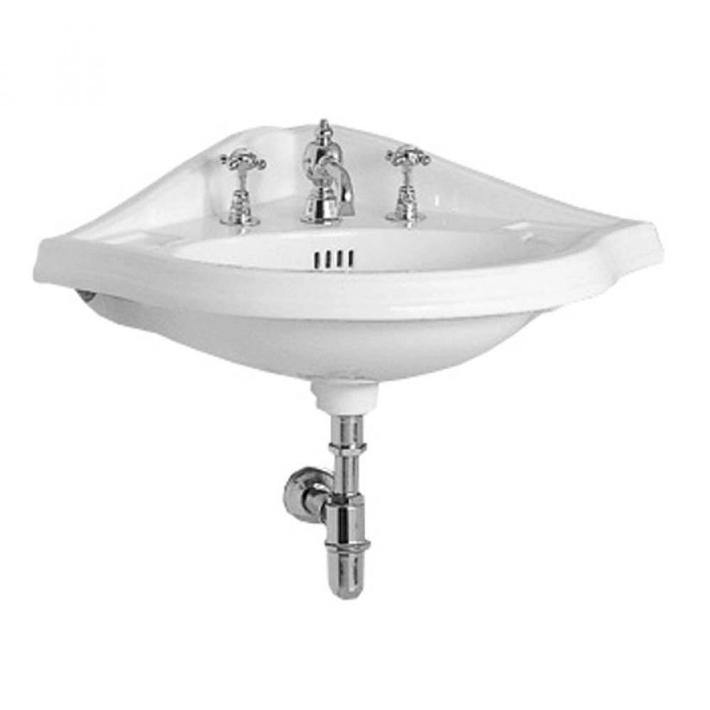 Isabella Collection Corner Wall Mount Basin with Widespread Hole Faucet Drilling, Oval bowl, Backs