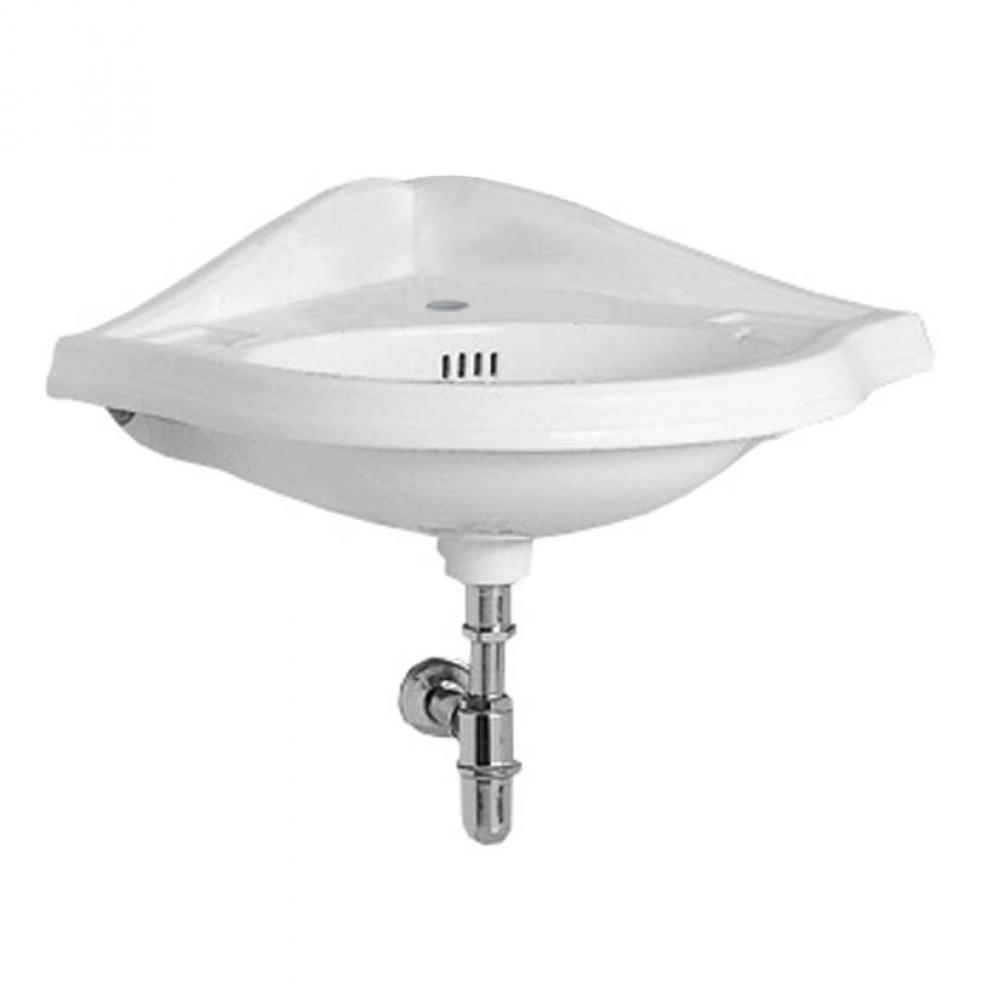 Isabella Collection Corner Wall Mount Basin with Single Hole Faucet Drilling, Oval bowl, Backsplas