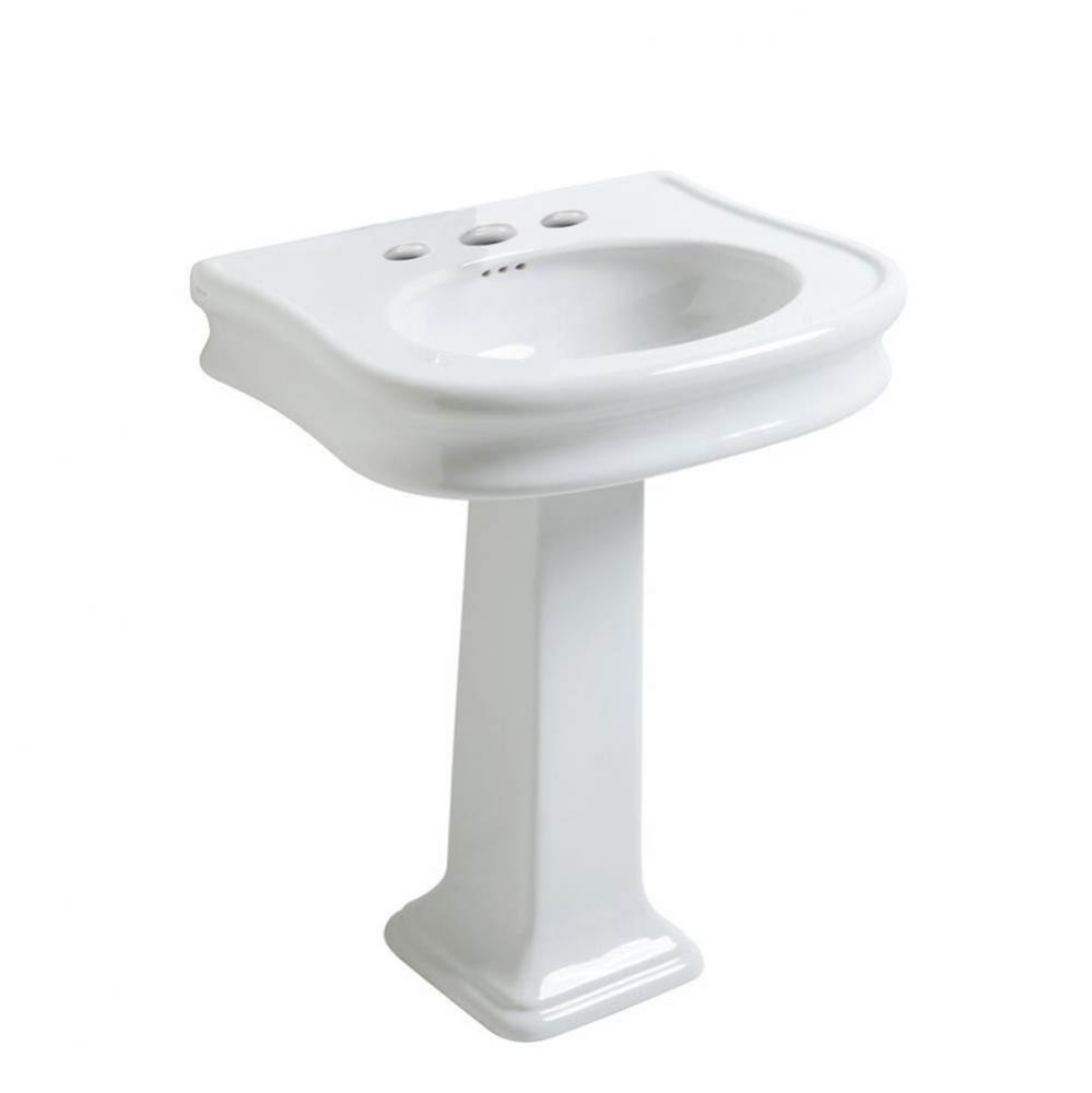 Traditional Pedestal Sink with Integrated Oval Bowl, Seamless Rounded Decorative Trim, Rear Overfl