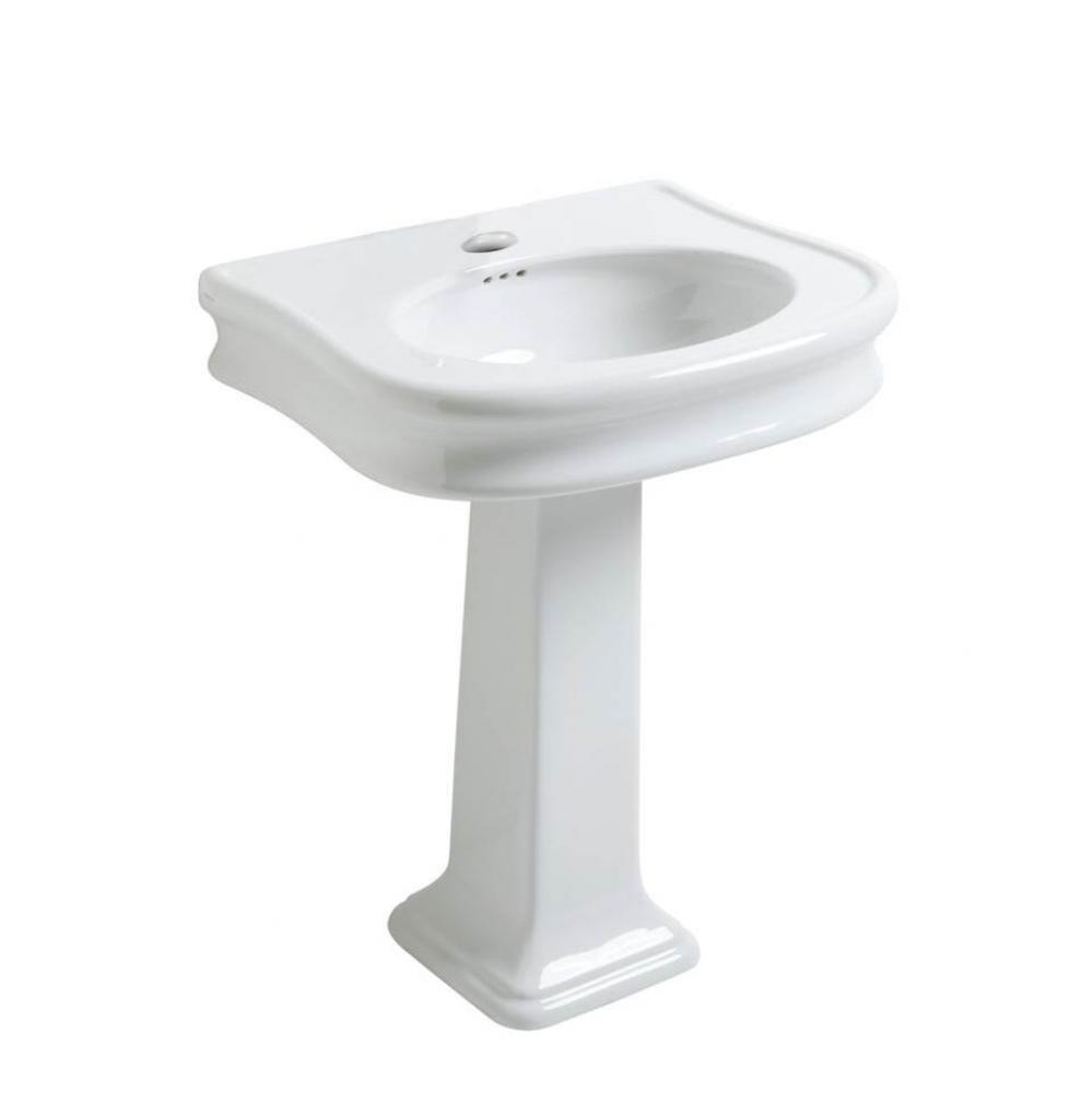 Traditional Pedestal Sink with Integrated Oval Bowl, Seamless Rounded Decorative Trim, Rear Overfl