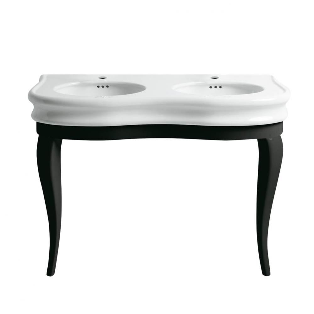 Isabella Collection Large Console with integrated oval bowls, Overflow and Black Wooden Leg Suppor