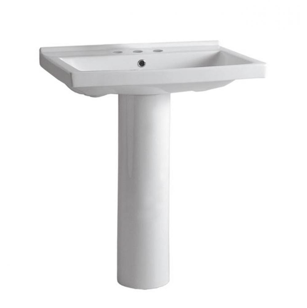 Isabella Collection Tubular Pedestal Sink with Rectagular Basin, Chrome Overflow and Widespread Fa